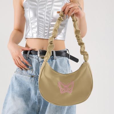 Stylish Shoulder Bag for Women Lightweight Polyester Embroidered Butterfly Large Capacity for Daily Use Shopping Handbag