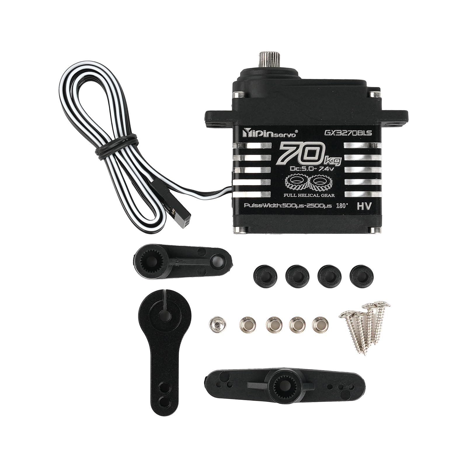 

Rcmall GX3270BLS Цифровий 70КГ Високий Метал IP68 для RC Гусеничного Сервоприводу, Крутний момент, 360°/270°/180°, Шестерня, Водонепроникний, (180 градусів) чорний