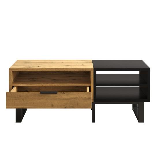 Living Room Table Coffee Table with Color Block Patio Structure Compartments And Drawers Metal Legs Tea