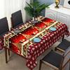 Tablecloth with Embossed Edges , Featuring a Merry Christmas Theme for Parties, Adorned with a Buffalo Check Bow, Poinsettias, Christmas Trees