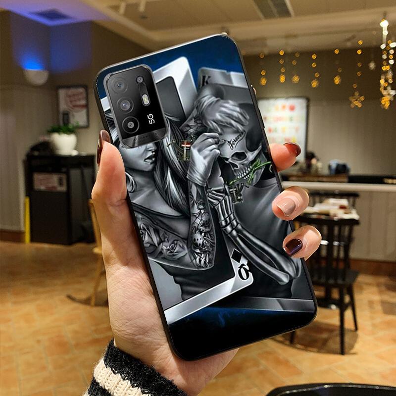 Skeleton Schädel Frau Kuss Tattoo Telefon Fall für OPPO A54 A74 A94 A53S A9 A5 A15 A16 A91 A96 A76 Reno8 8Pro Reno2 Z Abdeckung Coque