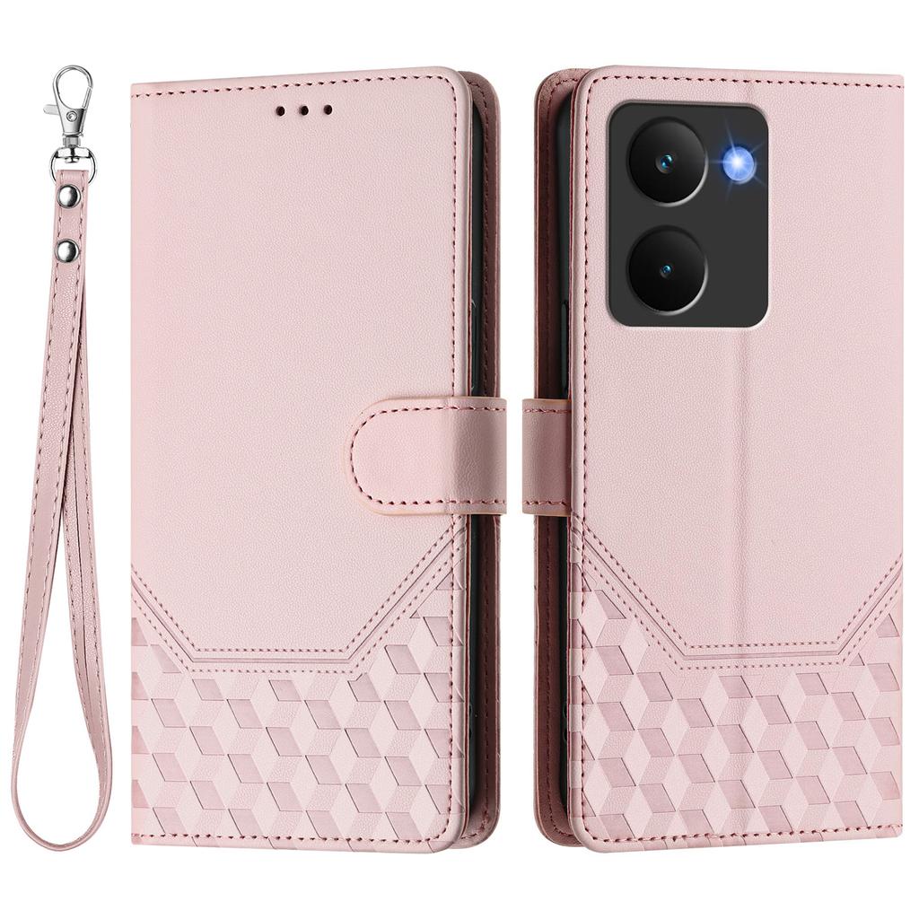 For Realme P3 Ultra 5G Case Imprinted Honeycomb RFID Blocking Leather Phone Cover with Strap