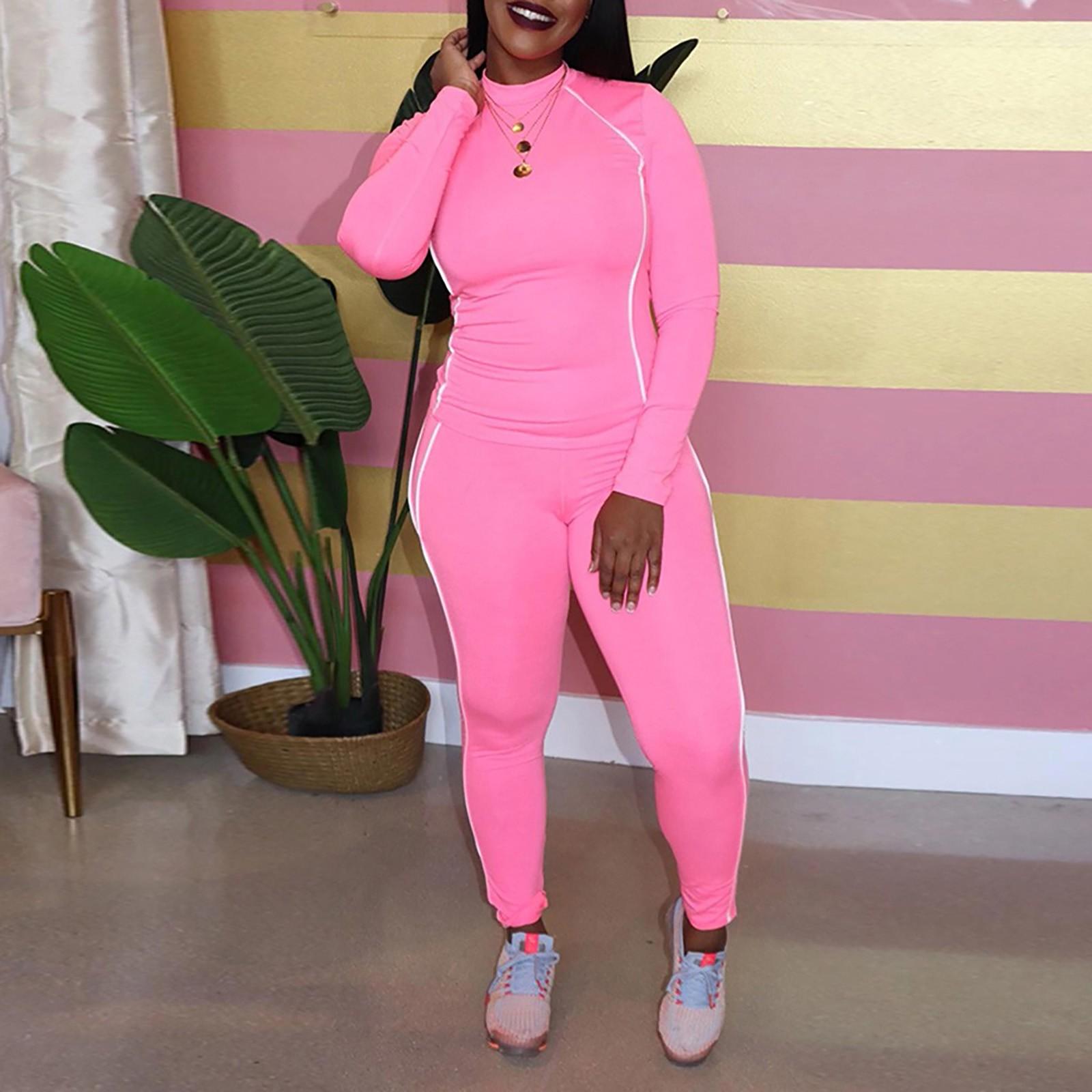 

Omen Fashion Long Sleeve Blouse Shirt High Waist Pencil Leg Pant Suit XL рожевий