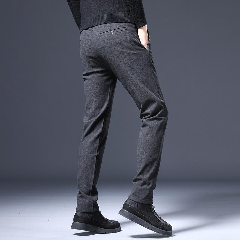 Autumn And Winter Men'S Elastic Waistband With Plush/Regular Brushed Casual Elastic Fashion Trend Versatile Small Straight Leg Pants