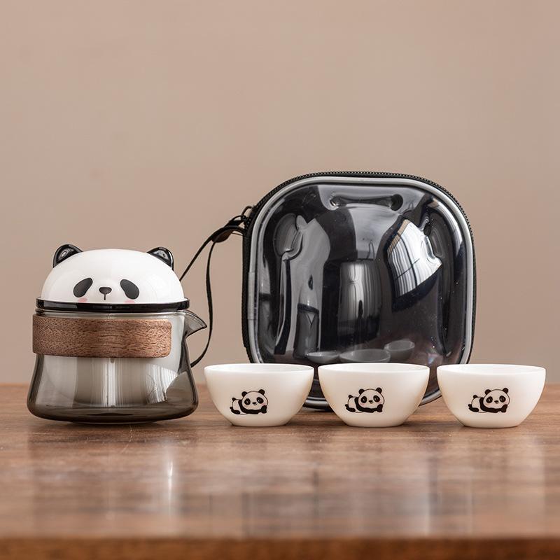 Creative Panda Travel Tea Set One Pot Three Cups Ceramic Kuaike Cup Gift Corporate Business Companion