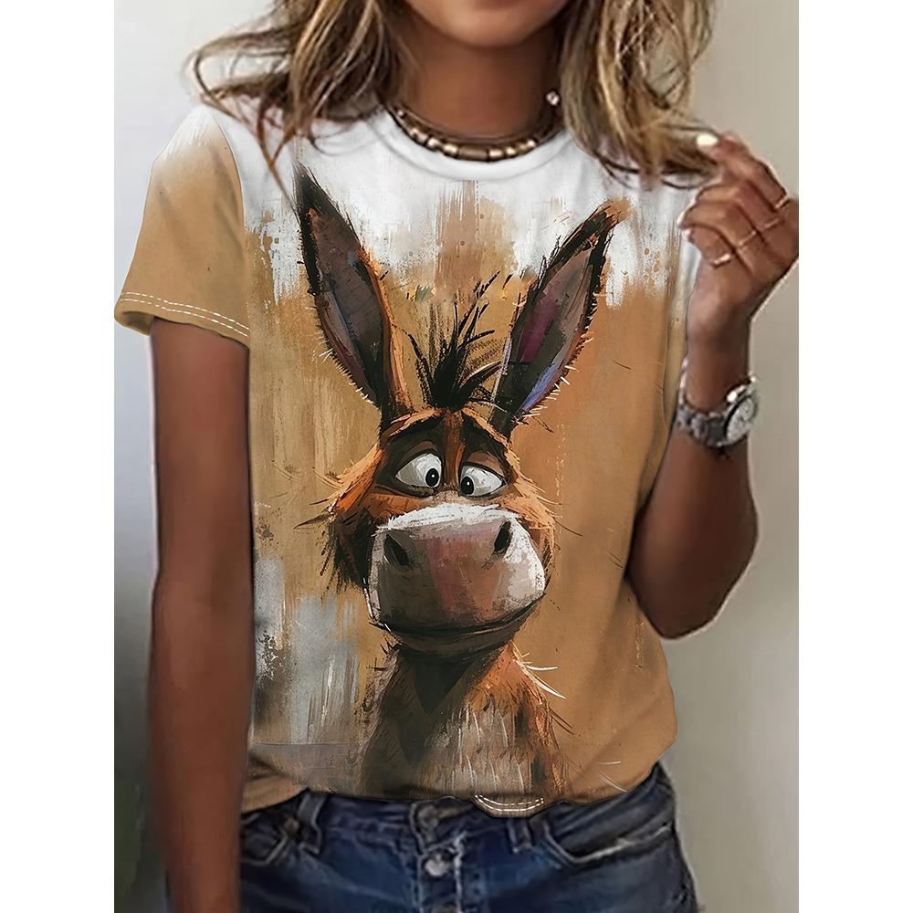 Fashion Animal Graphic Women's T-Shirt Funny Kawaii Animal Print T-Shirt Causal O-Neck Short Sleeve Tops Summer Woman Clothing