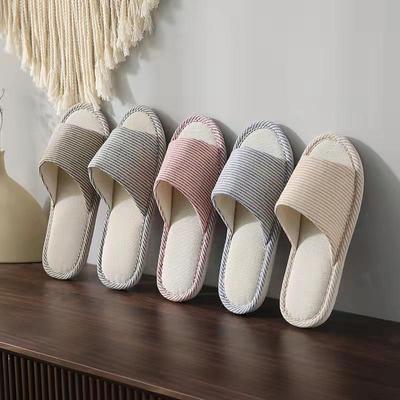 Classic Striped Linen Slippers - Non-Slip, Thickened Comfort for Home, Couples & Hotels