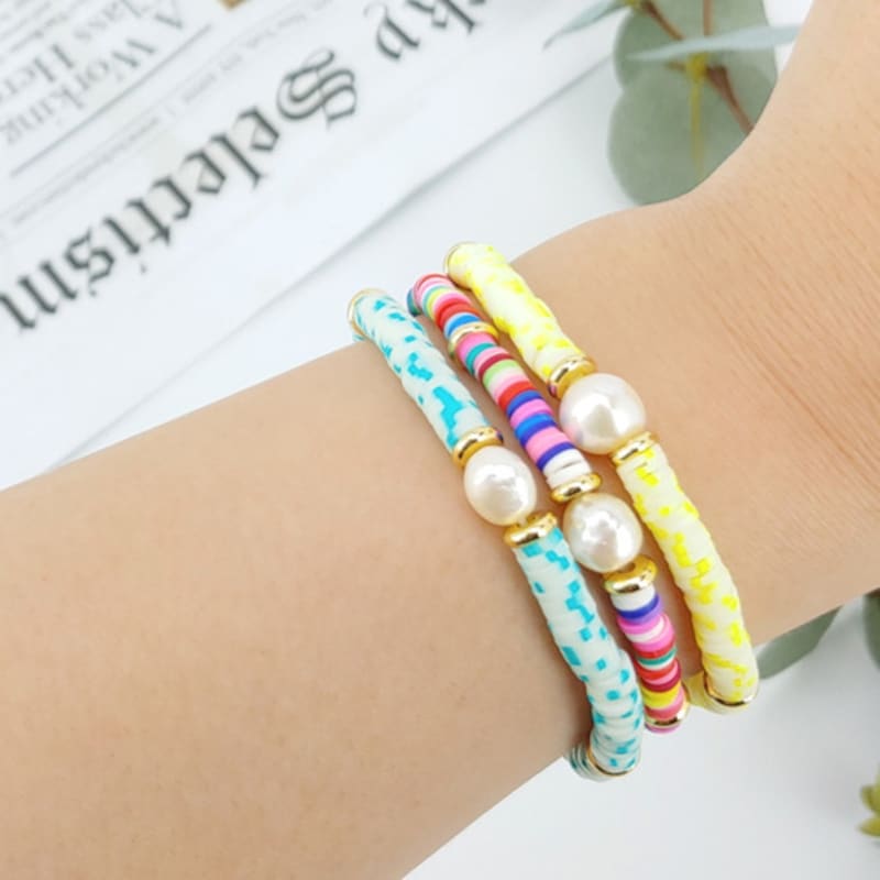 LALA Pearl Bead Bracelet B (Set of 3) - YELLOW