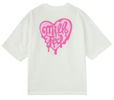 Milkfed Casual Melty Heart Foam Print Wide Short Sleeve White Tee, Women's,