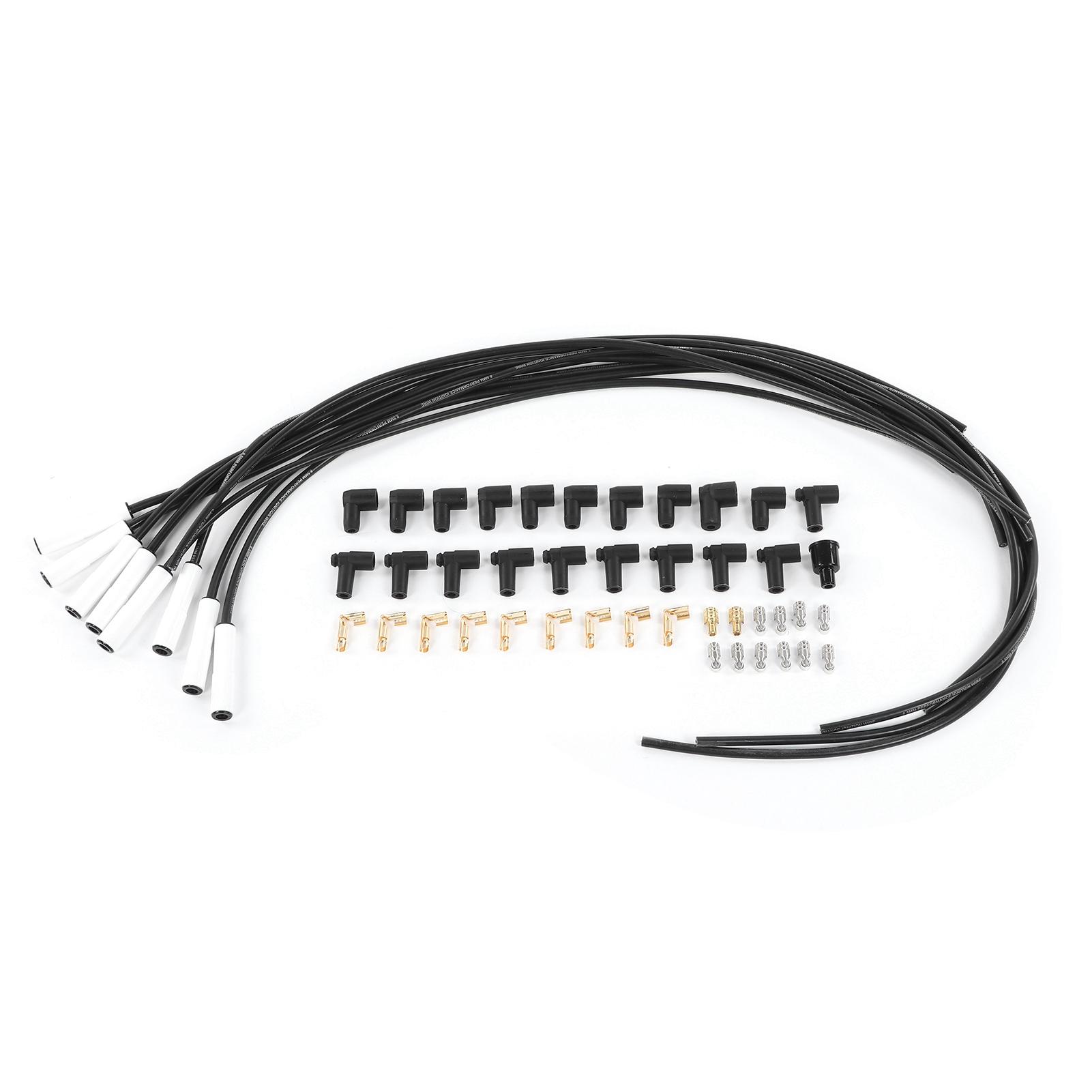 

Комплект проводов свечей зажигания 8 мм 0,3 дюйма 135 градусов Керамический наконечник с клеммой из нержавеющей стали 9002C Универсальный