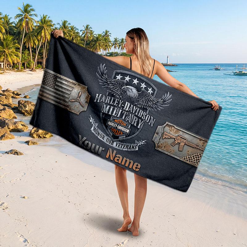 Harley-Davidson Personalisiertes Namens-Text Strandtuch, Weiches Saugfähiges Handtuch Strand Pool Reise Persönliches Geschenk