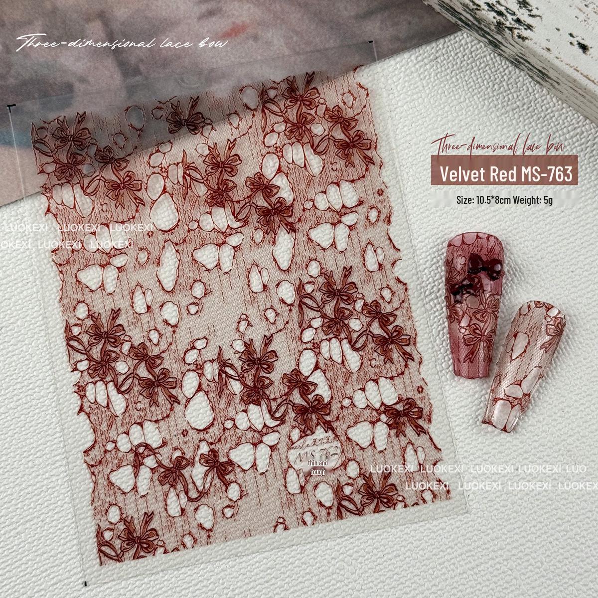 Retro Black White Red Bow & Butterfly Lace Nail Stickers