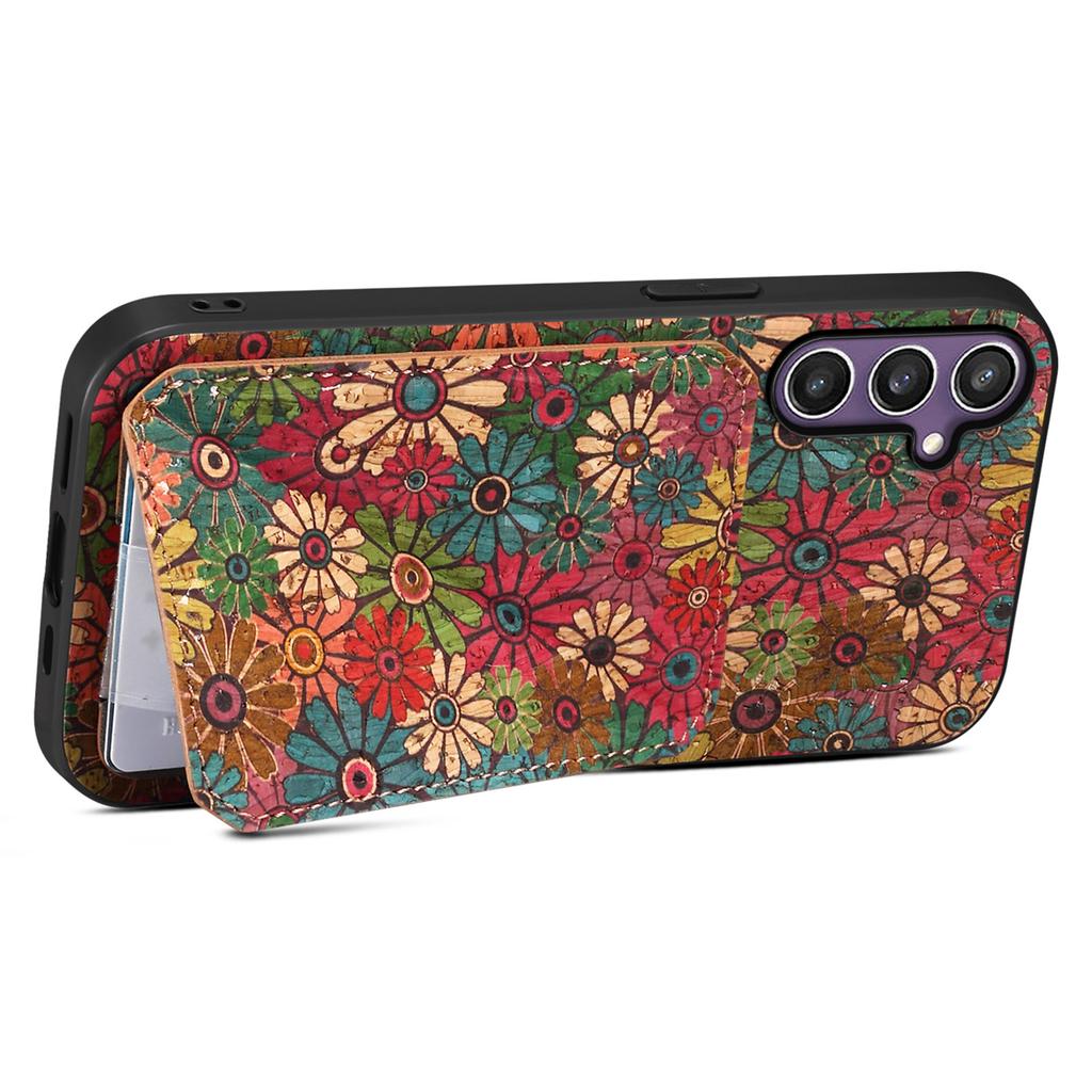 For Samsung Galaxy S25 Case with Card Holder Kickstand Flowers Design Leather Phone Cover