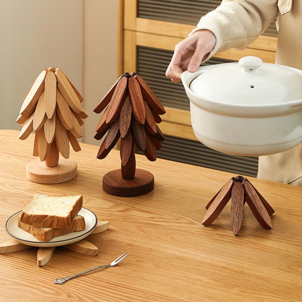 "Heat Insulation Tree", Trivets for Hot Dishes, Hot Dish Coaster with Tree-Shaped Wood Collapsible Hot Pad Trivet