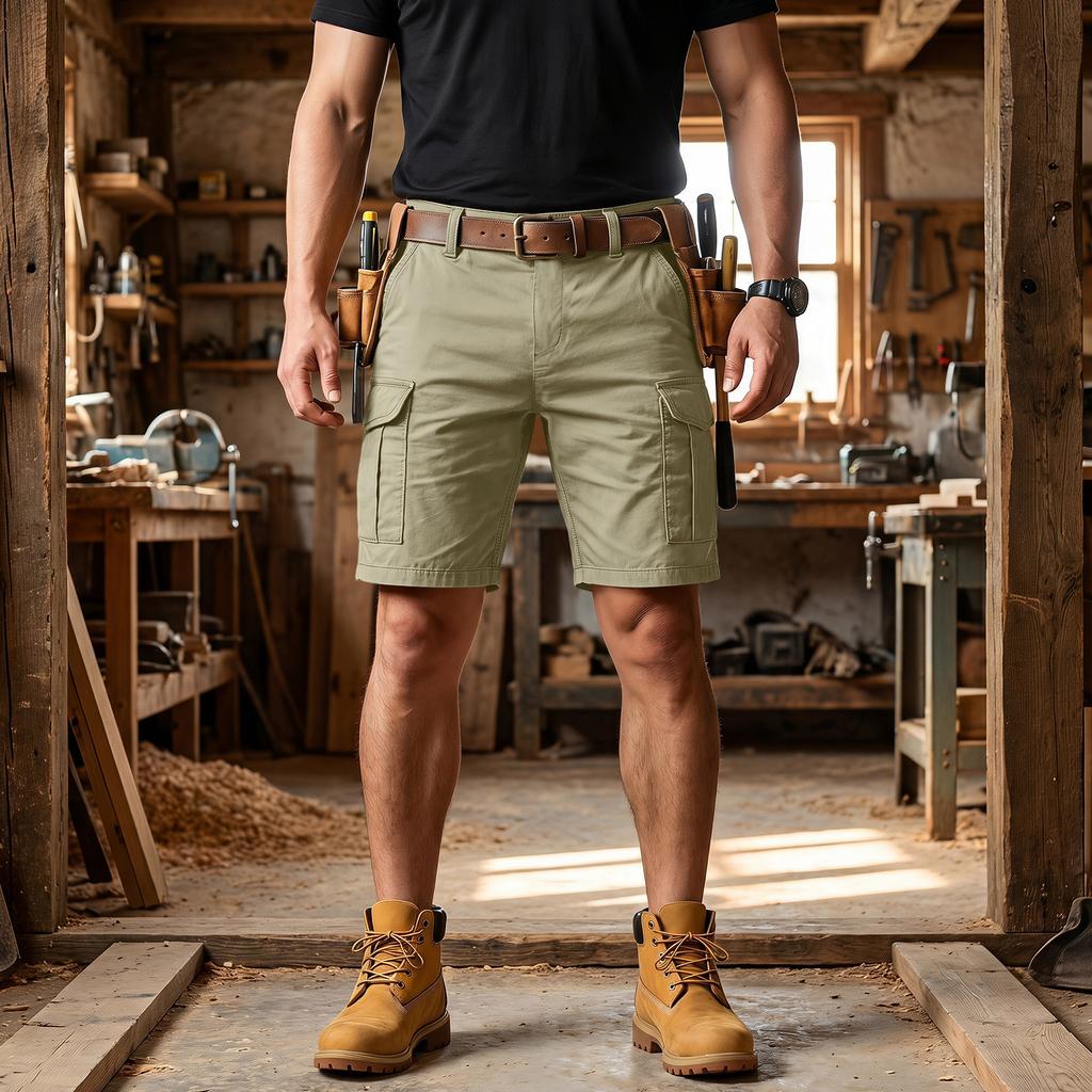 Pantalones Cortos Cargo para Hombre con 6 Bolsillos, Cierre de Botón, Cintura Elástica, Color