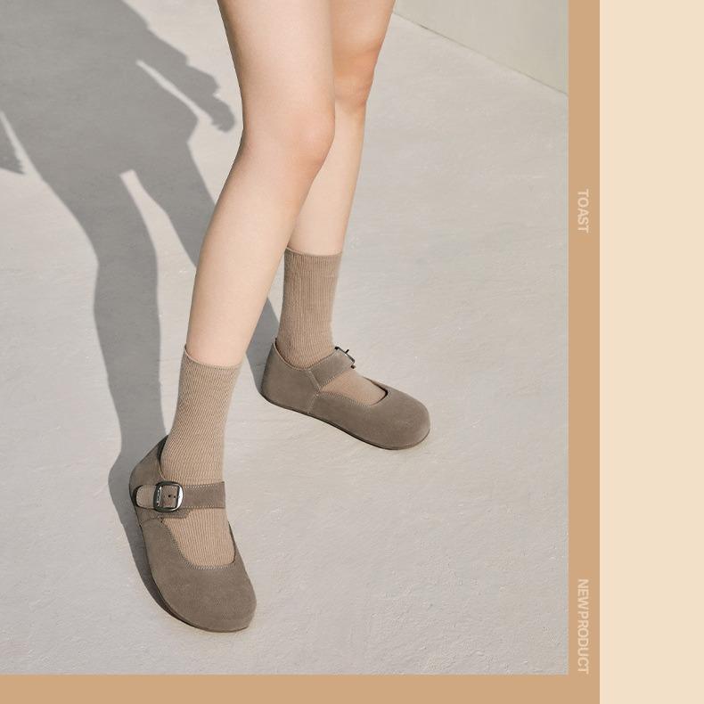 Mary Jane leather women's shoes autumn and autumn retro soft-soled single shoes inner height increase flat-soled one-pedal Birkenbean shoes