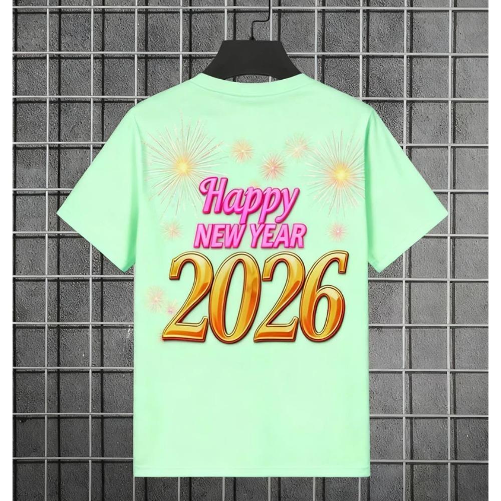 2026 New Year T-Shirt Fashion Men and Women's Happy New Year 2026 Print T-shirt Casual Crew Neck Short Sleeve Tees Top