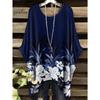 T-shirt Estiva Elegante Bohemien Bicolore da Donna con Stampa Floreale a Forma di Cuore e Farfalla, Scollo Tondo, Blusa Casual, Abbigliamento Bohemien da Donna