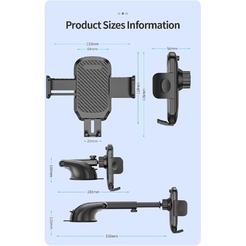 Car Phone Holder, Adjustable Car Phone Mount Cradle 360° Rotation - 2023 Upgraded Strong Sticky Gel Pad for Car Dashboard,H