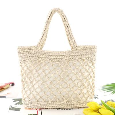 New Crochet Beach Handbag for Girls Summer Straw Rope Hollow Out Hand Woven Totes Bag