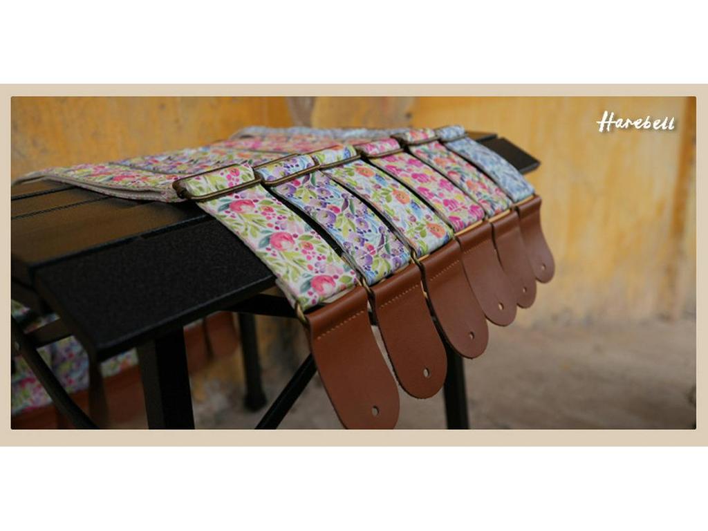 Coconut Tree Pattern Guitar Strap with Bronze Buckle - Pink Shadow & Grey Vine Design