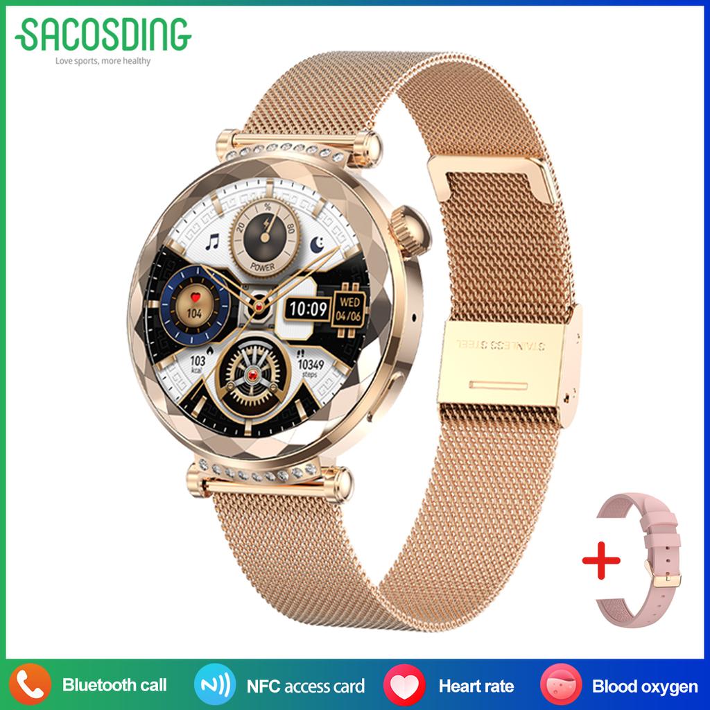 SACOSIDNG Smart Watch Women AMOLED HD Screen Female Health Management Custome Watchfaces NFC Bluetooth Calls Sports Heart Rate Monitor