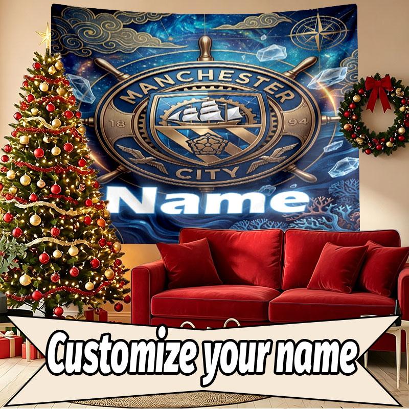 Custom Name Personalized Manchester City Print Tapestry, Wall Art Decor, Bedroom, Dorm, Apartment, LivingRoom, Party Backdrop, Gift for Birthday