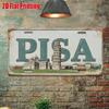 2D Flat Printing, Vintage Metal Sign, for Decorationg Only, Outdoor Wall Art, Pisa Italy Leaning Tower Retro Aluminum Sign