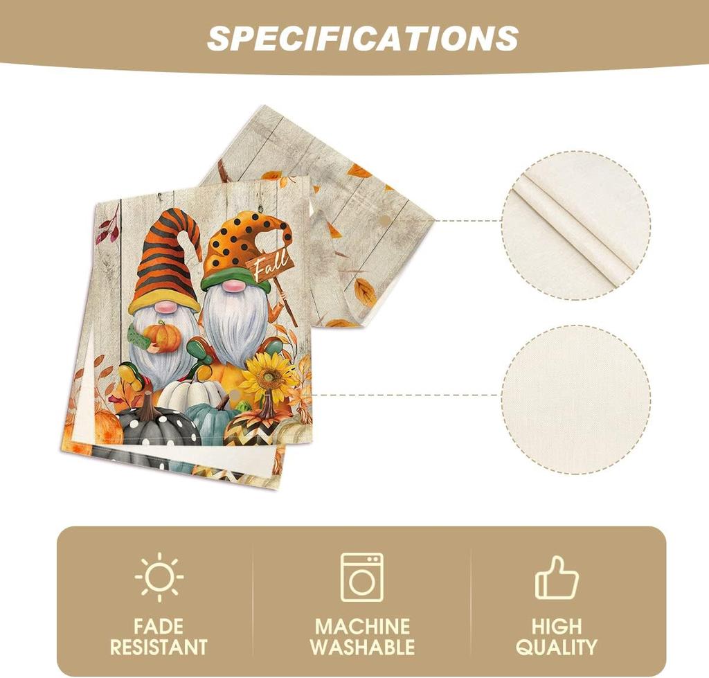 Wood Grain Gnomes Pumpkins Sunflower Leaves Fall Table Runner Autumn Thanksgiving Dresser Scarf Decor Kitchen Dining Table Decor