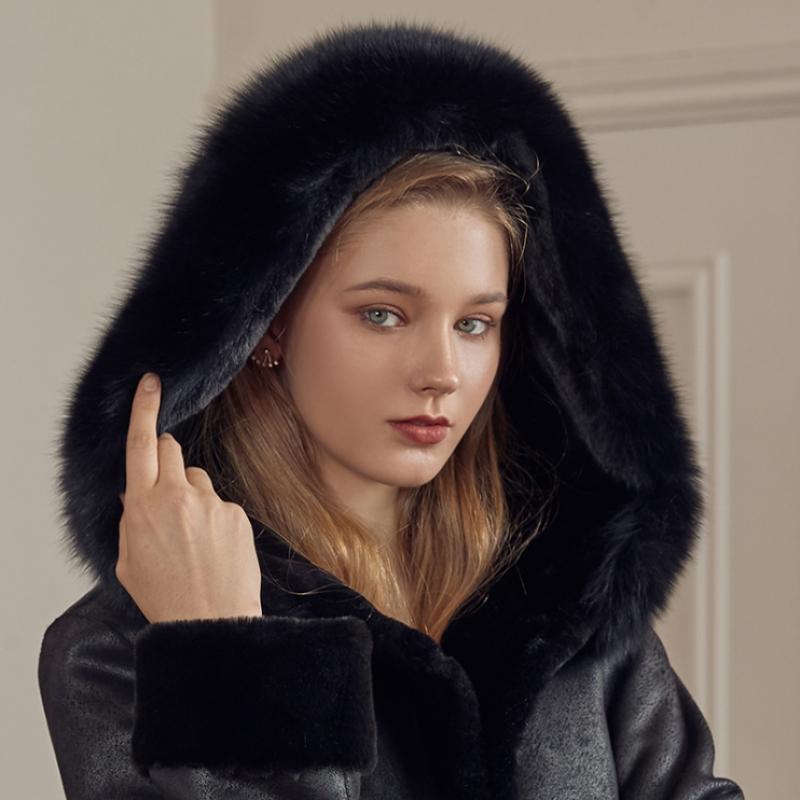 La Belle Shinyoung Fur Fox Hood Solid Reversible Long Coat Lb119ct