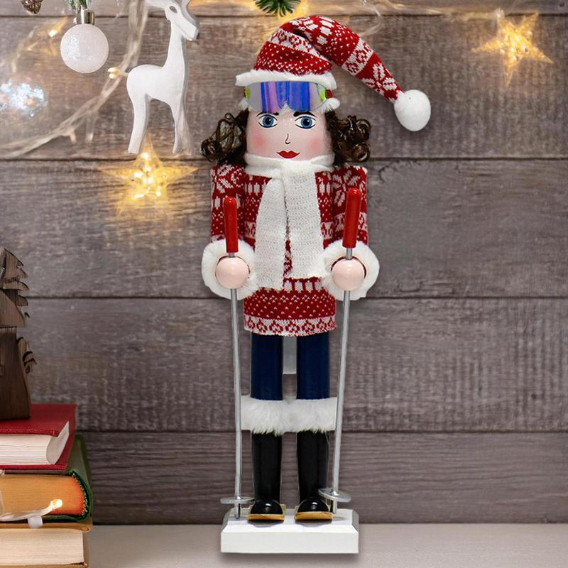 Skiing Nutcracker Christmas Decorations Holiday Wooden Decor Funny Skiing Nutcracker For Bookshelf Fireplace Mantel Table