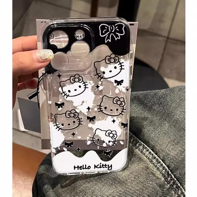 Black & White Hello Kitty Case for iPhone 13, 15, 16, & 17 Pro Max - Cute & Simple Design