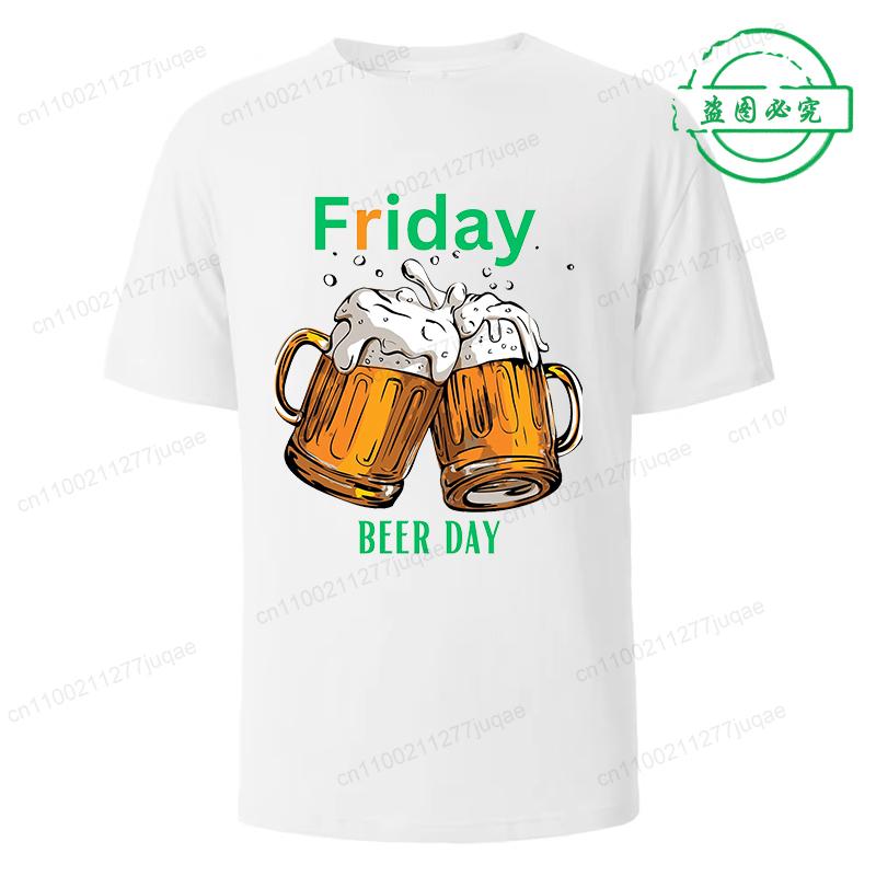 Funny Friday Drink Beer Skull Men's T-Shirt Harajuku Street Top Sportswear Breathable Oversize Men's Clothing Streetwear Casual