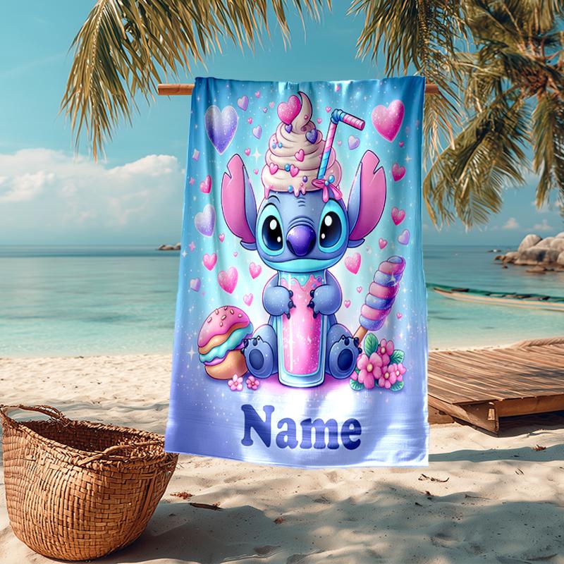 Custom Name Ultra-Soft Beach Towel with Stitch Theme,Ideal for Pool - Camping, Diving - Perfect Travel Essential, Vibrant Beach Towel.