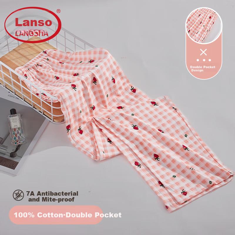 LangSha [100% Cotton] Women's Pajama Pants, Simple Basic Plaid Sleepwear, Loose Comfortable Loungewear, Suitable for Outdoor Wear