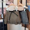 Gray Polka Dot Wool Blend A-Line Short Skirt for Women - Hip-Hugging, High-Waisted, Miu Style, Perfect for Autumn/Winter, Ideal with Boots.