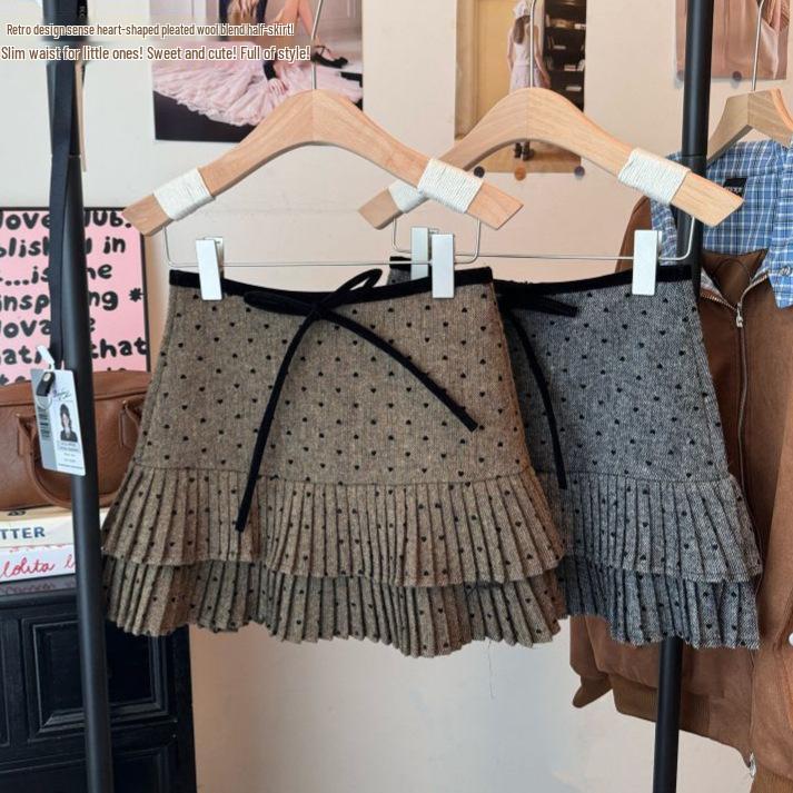 Gray Polka Dot Wool Blend A-Line Short Skirt for Women - Hip-Hugging, High-Waisted, Miu Style, Perfect for Autumn/Winter, Ideal with Boots.