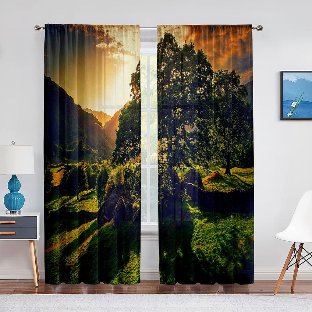 Gras Blumenfeld Berglandschaft Natur Tüll Vorhänge für Wohnzimmer Chiffon Transparent Voile Küche Schlafzimmer Vorhang Drapierungen