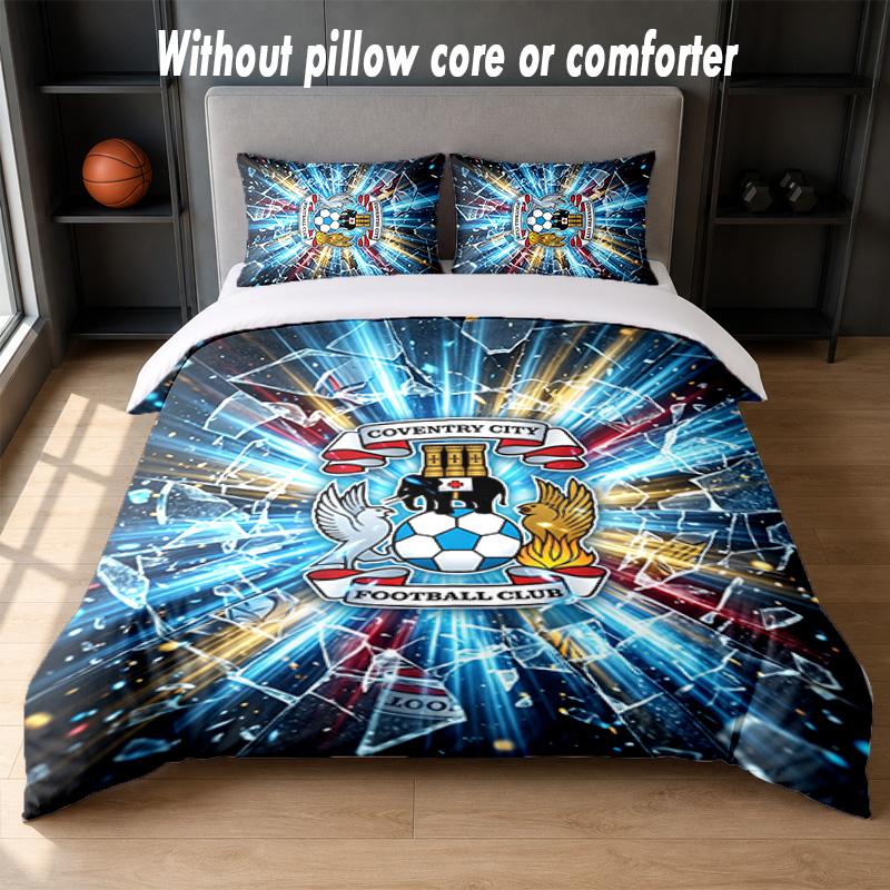 Coventry City Fußball Design Bett Bettwäsche Set 1 Bettbezug + 2 Kissenbezüge Weich Atmungsaktiv Haushalt Bettwäsche