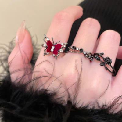 Dark Butterfly Flower Ring Women'S High Sense Fashion Personality Open Index Finger Ring Sweet Cool Spice Girl Wind Ring