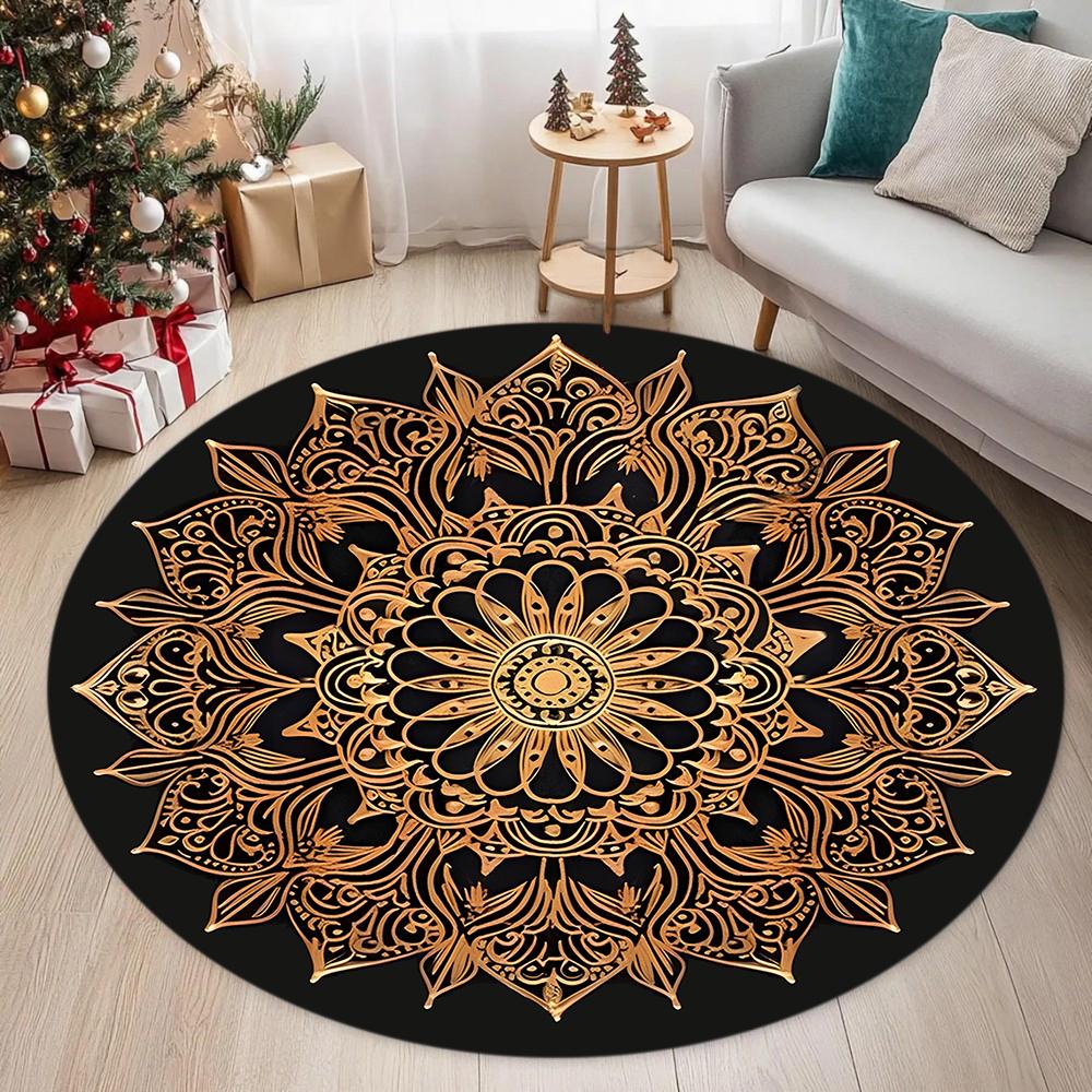 Bohemian Mandala Round Bedside Rug for Hanging Basket Computer Chair Floor Mat Meditation Yoga Mat Home Decor Coffee Table Mat