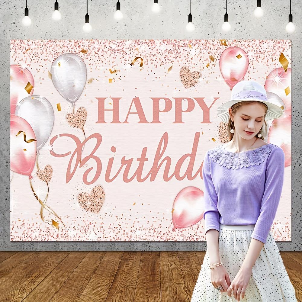 Happy Birthday Background, Pink and Rose Gold Party Decorations, Holiday Studio Background for Women and Girls