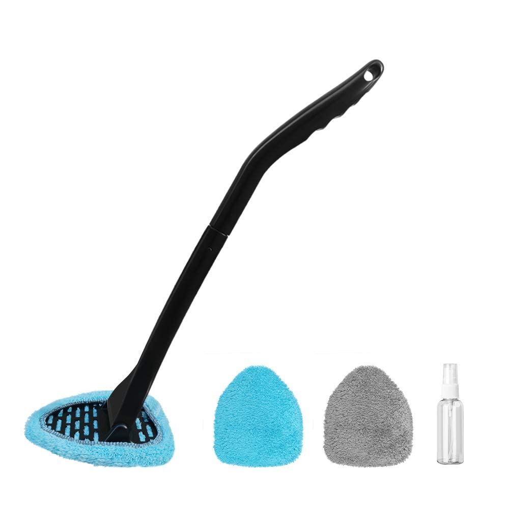 GLISTON Car Wind Interior Window 180mm Microfiber Wiper Includes 2 Ergonomic Handy and Brush Mop, Wiper, Blades, Cloths, Grip, Mop, Towel, (Blue)