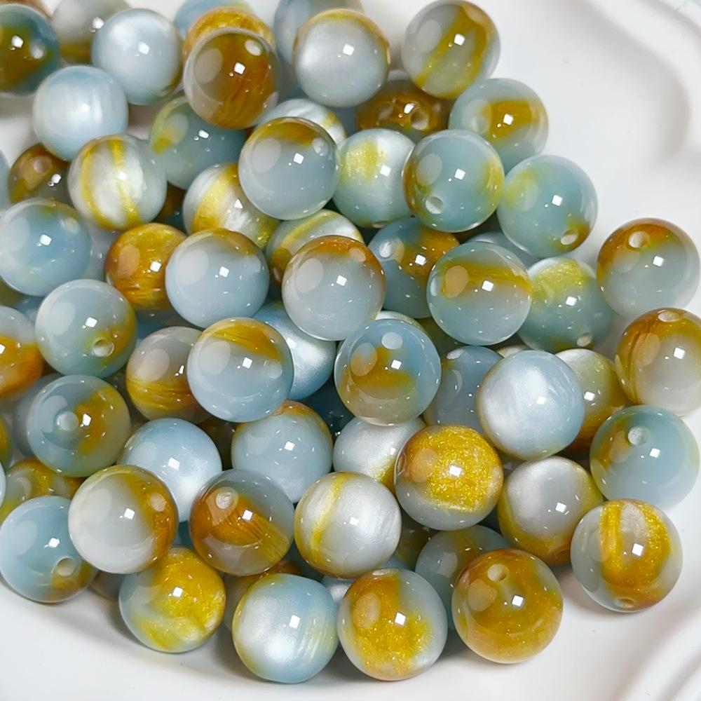 10pcs Dreamy Starry Sky Streamer Smudged Jade Flower Gold Through-hole Round Beads Loose Beads Diy Handmade Beaded Bracelet Jewelry Materials