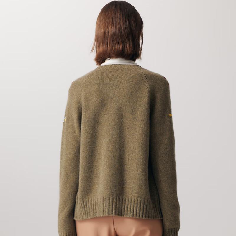 Paluopo Women's 100% Cashmere Embroidered Round Neck Cardigan