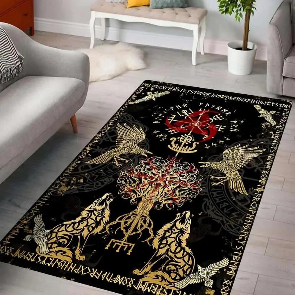 Tappeto Vichingo Albero della Vita Tappeto Mitologico Norvegese Pavimentazione Vichingo Antiscivolo Tappetino Celtico Vichingo per Decorazione Casa Bagno