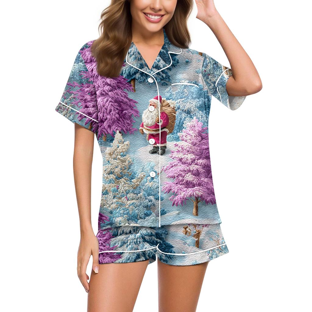 Ladies' Loose Casual Top Shorts Two-piece Set Christmas Printed Pajamas Set