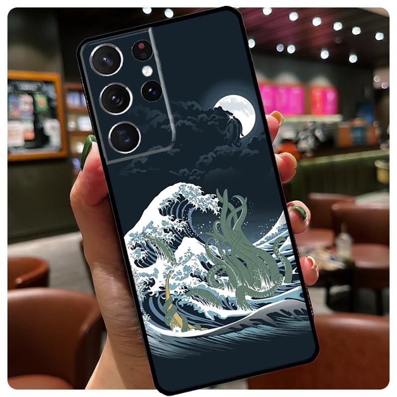 Japanese Wave Anime Dragon Phone Case For Samsung Galaxy S24 Ultra S20 S21 S22 S23 S25 Ultra S9 S10 Plus S25 FE Cover