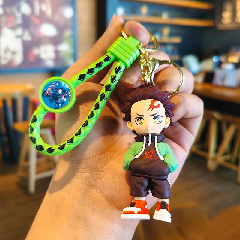 Anime Q Version Demon Slayer PVC Keychain Cute Nezuko Agatsuma Zenitsu Character Bag Pendant Car Anime Accessories Keychain