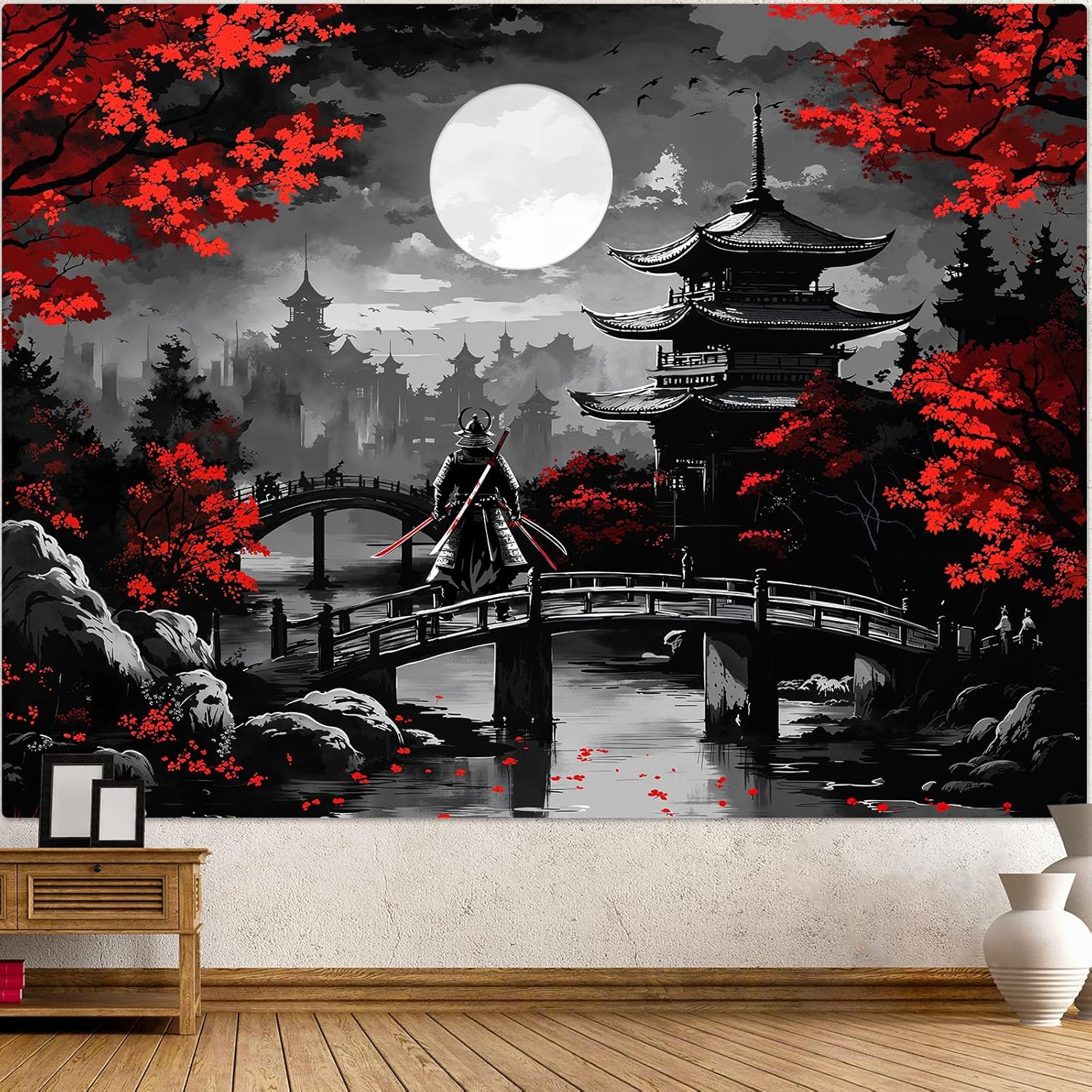 Tapestry wegklazax Japanese Ninja Moonscape 75x100